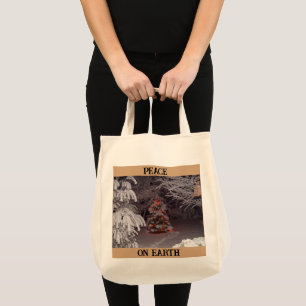 Snowy Christmas Tree Blue Ornament Ball Tote Bag