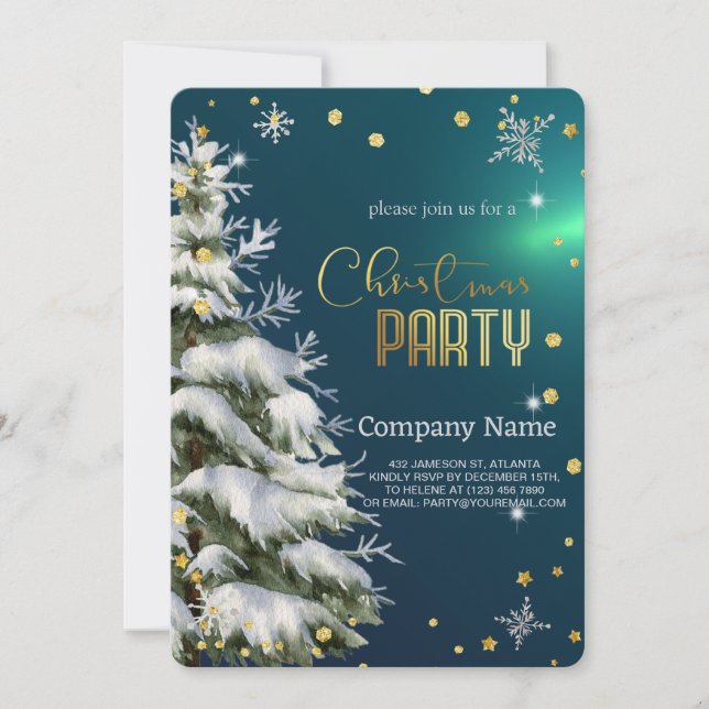 Snowy Christmas Tree , Diamonds and Snowflakes Invitation (Front)
