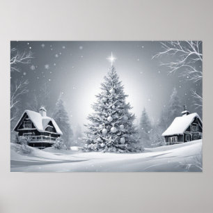 Snowy Christmas Tree Digital Christmas Wall Art
