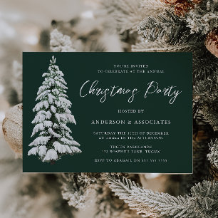 Snowy Christmas Tree Festive Green Christmas Party Invitation