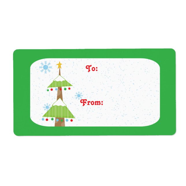 Snowy Christmas tree gift tag labels (Front)
