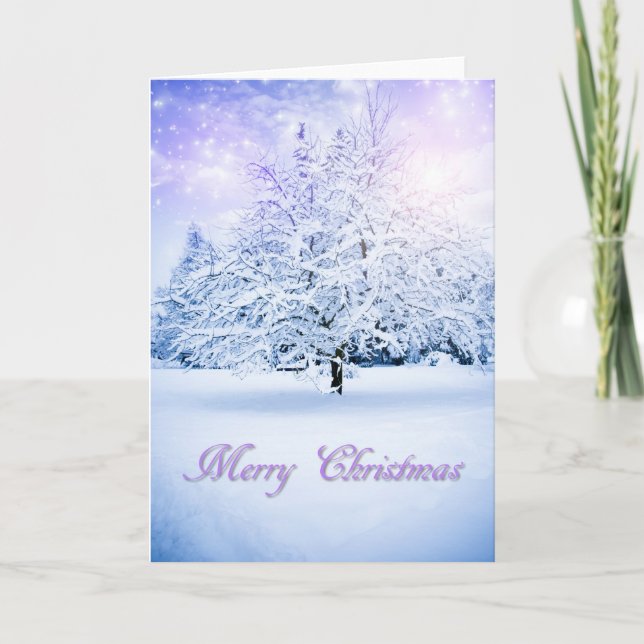Snowy Christmas Tree Holiday Card (Front)