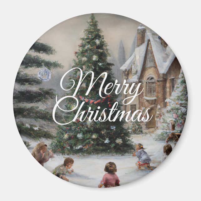 Snowy Christmas Tree Oil Painting Kids' Play Magnet (Front)