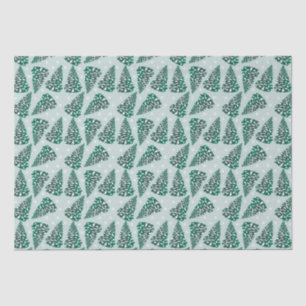 Snowy Christmas Tree Pattern Green White Tissue Paper