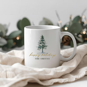 Snowy Christmas Tree Personalised Name Coffee Mug