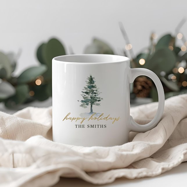 Snowy Christmas Tree Personalised Name Coffee Mug (Creator Uploaded)