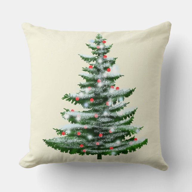 Snowy Christmas Tree Throw Pillow (Front)