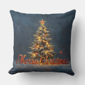 Snowy Christmas Tree with Warm Lights Cushion