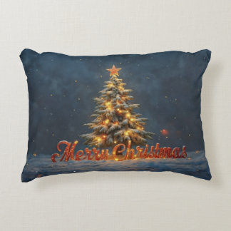 Snowy Christmas Tree with Warm Lights Decorative Cushion