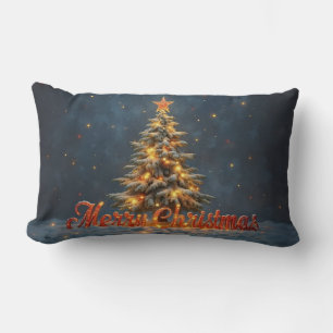 Snowy Christmas Tree with Warm Lights Lumbar Cushion