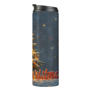 Snowy Christmas Tree with Warm Lights Thermal Tumbler