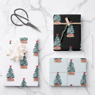 Snowy Christmas Tree Wrapping Paper Sheet