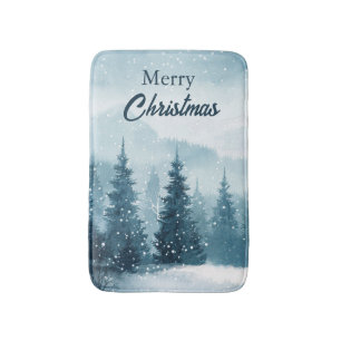 Snowy Christmas Trees Bath Mat
