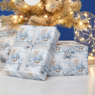 Snowy Christmas trees deer Wrapping Paper