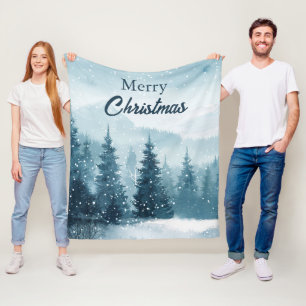 Snowy Christmas Trees Fleece Blanket