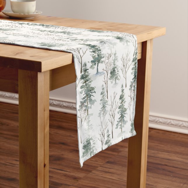 Snowy Christmas trees pattern Short Table Runner (In Situ)