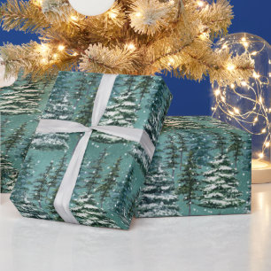 Snowy Christmas Trees Wrapping Paper