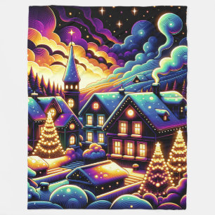 “Snowy Christmas Village at Night” Fleece Blanket