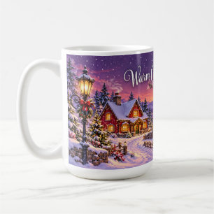 Snowy Christmas Village at Sunset Coffee Mug