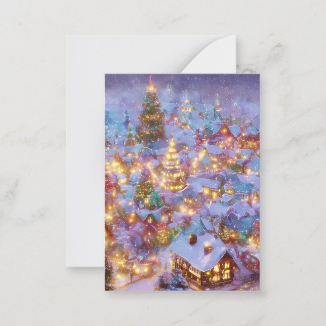 Snowy Christmas village budget mini Christmas Card (Front)