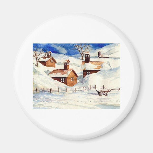 Snowy Christmas Village Magnet (Front)