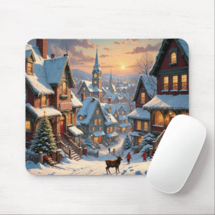 Snowy Christmas Village Mouse Pad