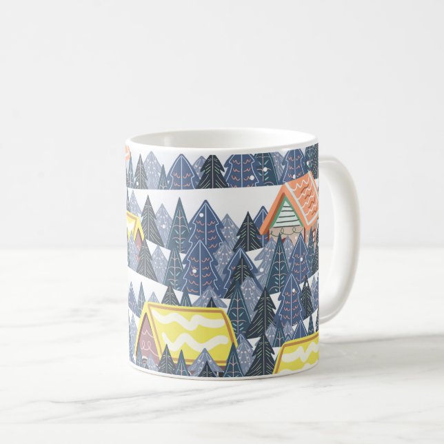 Snowy Christmas Village Pattern Coffee Mug (Front Right)