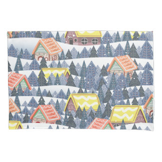 Snowy Christmas Village Pattern Pillowcase