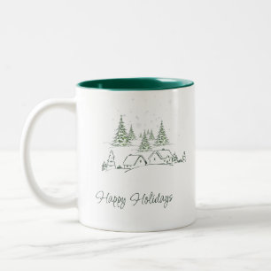 Snowy Christmas Village Personalised Two-Tone Coffee Mug