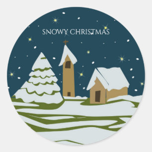 Snowy Christmas village scene Classic Round Sticker