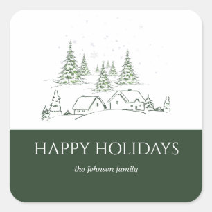 Snowy Christmas Village Square Sticker