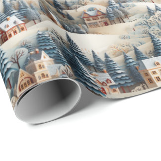 snowy Christmas village Wrapping Paper