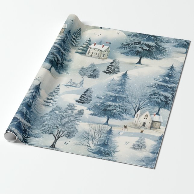 Snowy Christmas Village  Wrapping Paper (Unrolled)