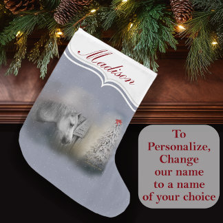 Snowy Christmas Winter Horse Lovers Large Christmas Stocking