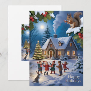 Snowy Christmas Winter Village Holiday Card