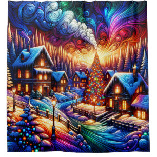 “Snowy Christmas Wonderland - Vibrant Holiday Art” Shower Curtain
