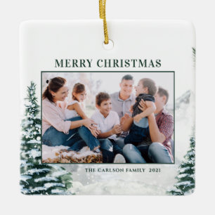 Snowy Christmas Woodland Christmas Photo Ceramic Ornament