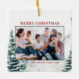 Snowy Christmas Woodland Christmas Photo Ceramic Ornament