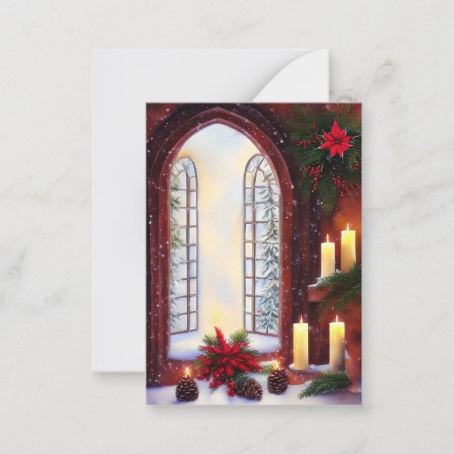 Snowy Church window budget mini Christmas Card (Front)