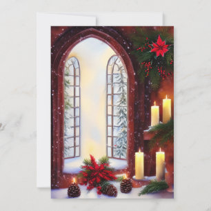 Snowy Church window budget mini Christmas Holiday Card