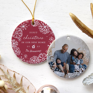 Snowy Circle First Christmas in Our New Home Photo Ceramic Ornament