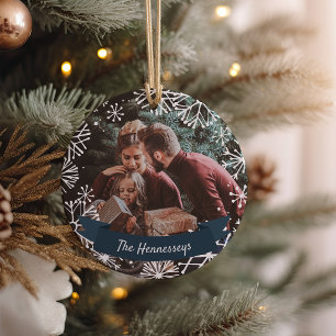 Snowy Circle Personalised Photo Ceramic Ornament