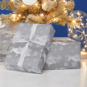 Snowy Clouds & Flakes Wrapping Paper