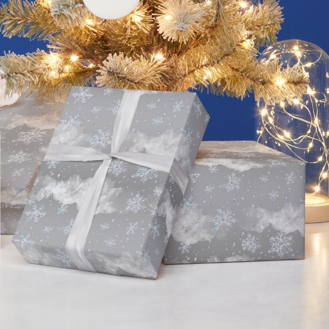 Snowy Clouds & Flakes Wrapping Paper (Holidays)