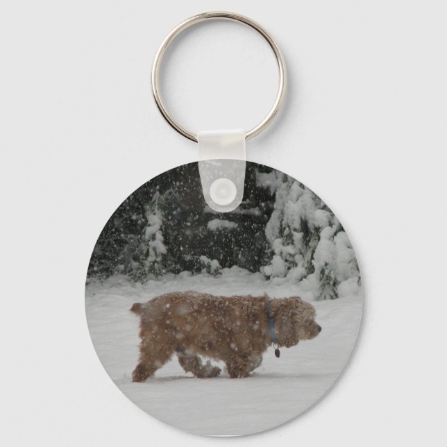 Snowy Cocker Spaniel Key Ring (Front)
