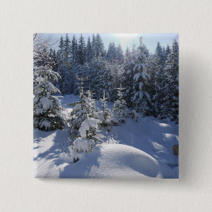 Snowy cold winter landscape 2 15 cm square badge