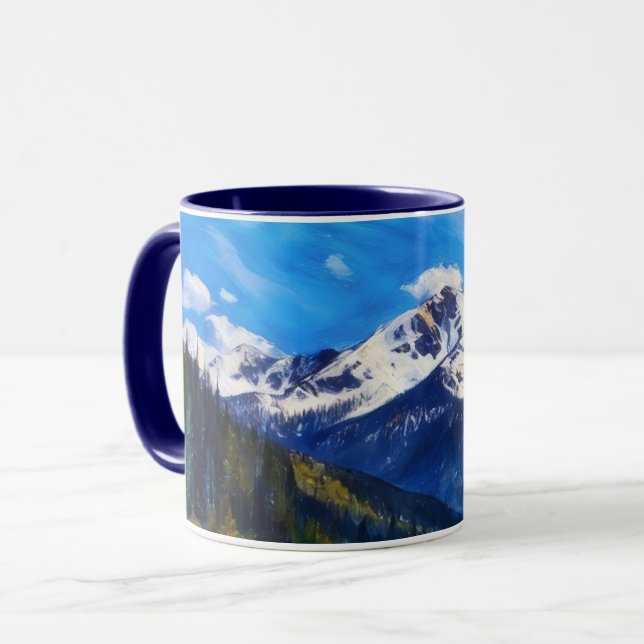 Snowy Colorado Mountains and Trees Art Mug (Front Left)