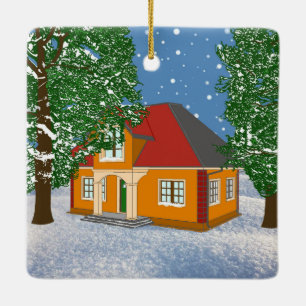Snowy Cottage Ceramic Ornament