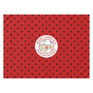 Snowy Cottage Christmas Red Blue Heart Pattern Tablecloth