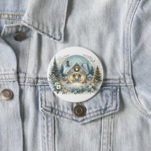 Snowy Cottage Glow Scene 7.5 Cm Round Badge